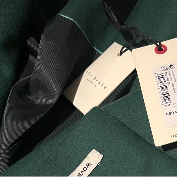 Ted Baker Women Green Cashmere Blend Long Wrap Coat Size 8 - Picture 2 of 5
